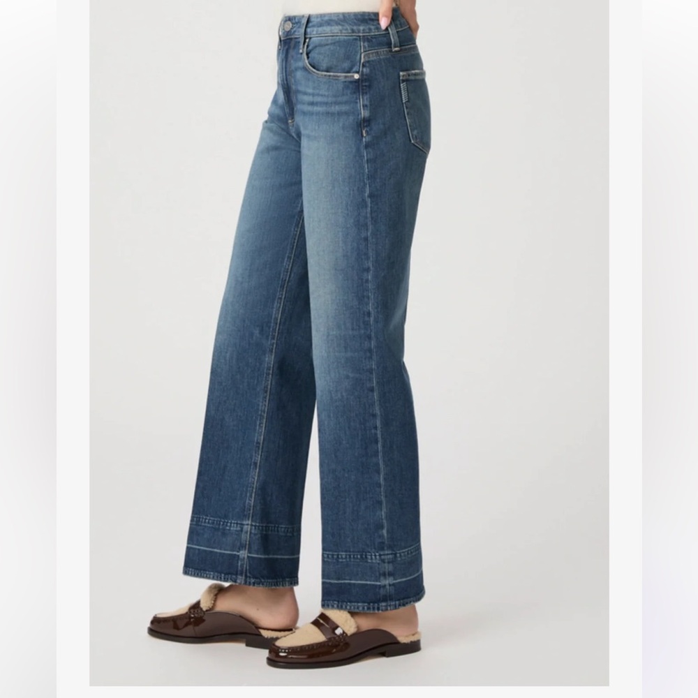 PAIGE Medium Blue Wide Leg Jeans - Picture 3 of 12